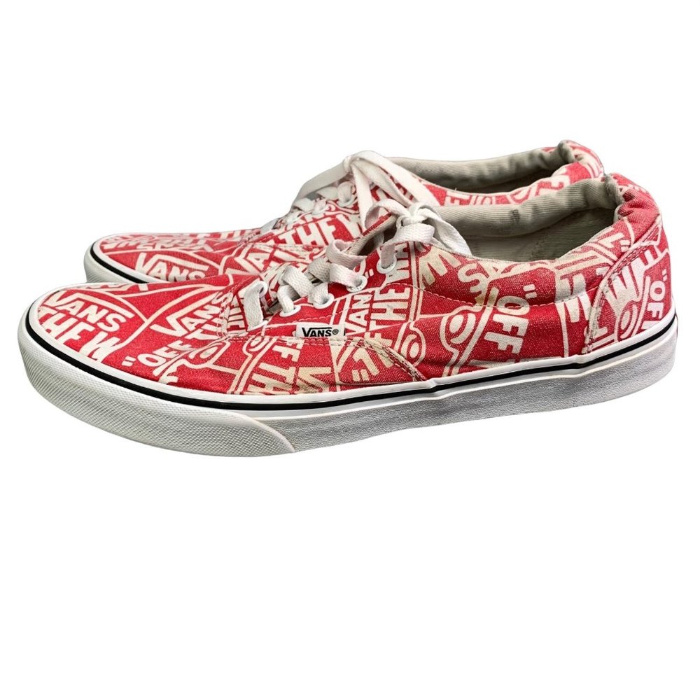 Vans Off the Wall Sneakers size 11 Allover Print Logos Spellout Red White Low - Picture 3 of 8